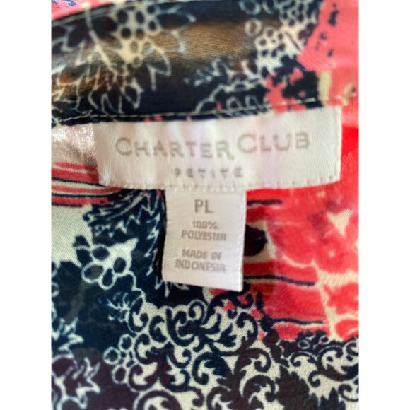 Charter Club Blouse Size Petite Large PL Pink Navy Sheer Flowy Top - Picture 8 of 8